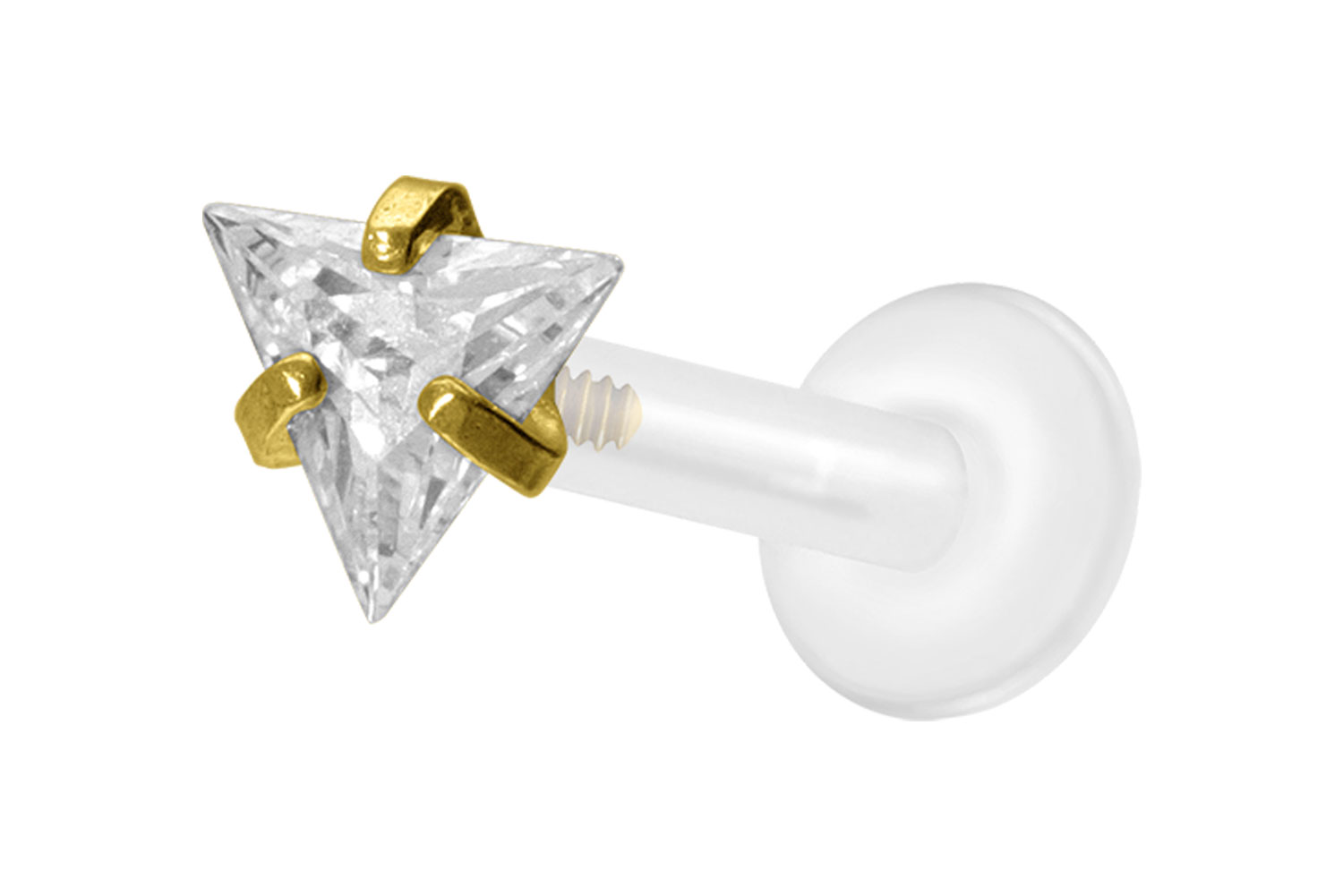 PTFE Labret Piercing mit Innengewinde + Titan-Aufsatz EINGEFASSTES KRISTALLDREIECK